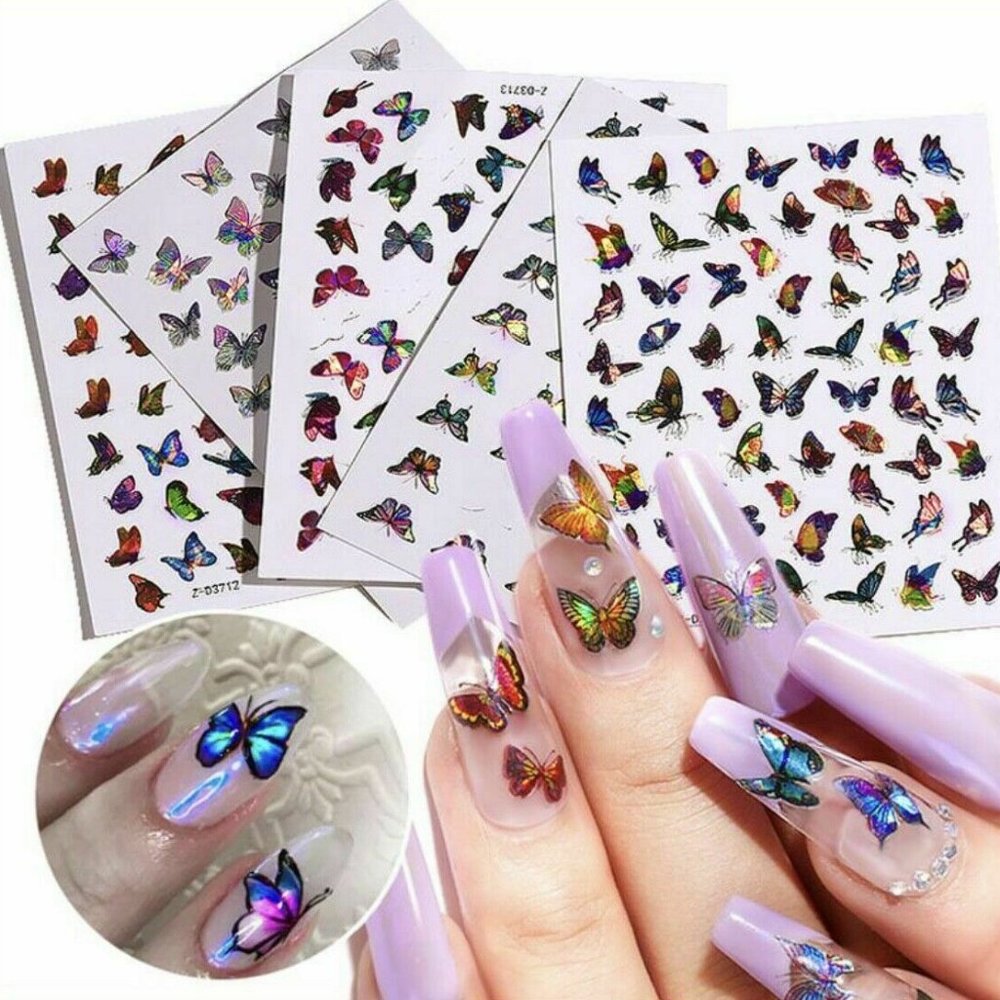 Butterfly Nail Stickers Nail Art Design DIY Decal Pink - US Stock